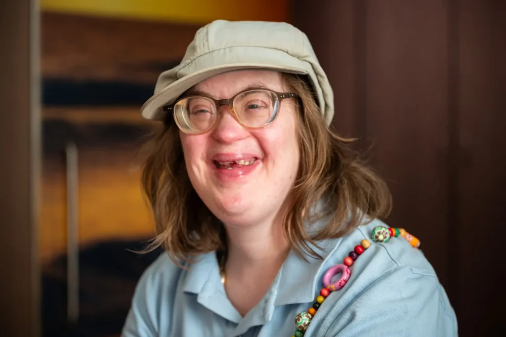 Disabled woman smiling at camera